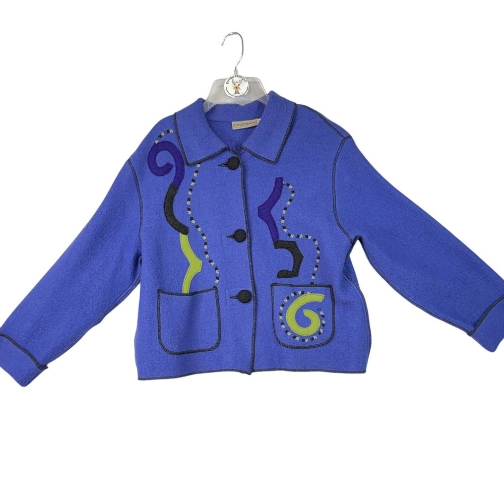 Canvasbacks Wool Art-to-Wear Applique Jacket Purple Petite Medium USA Made